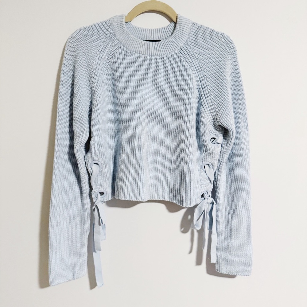 Topshop - Light Blue Lace Up Knit Sweater